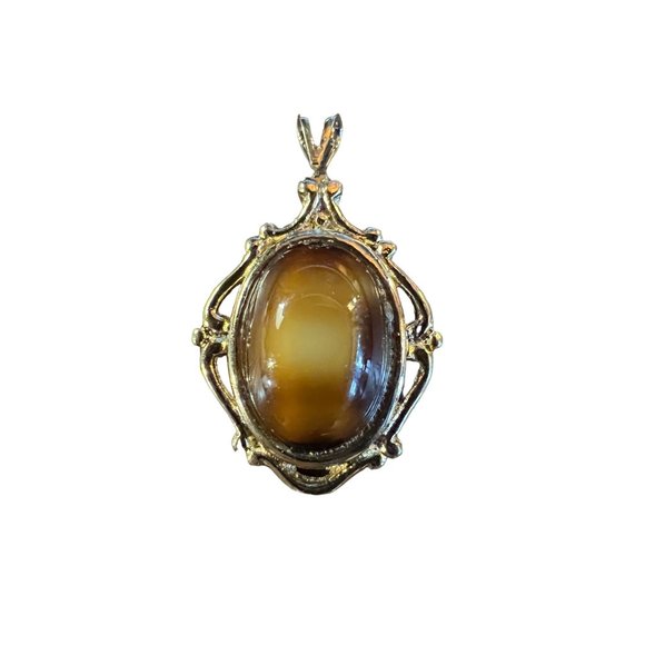 Vintage Gold Tone Faux Tiger Eye P Carson Pirie Scott Pendant - Picture 12 of 16